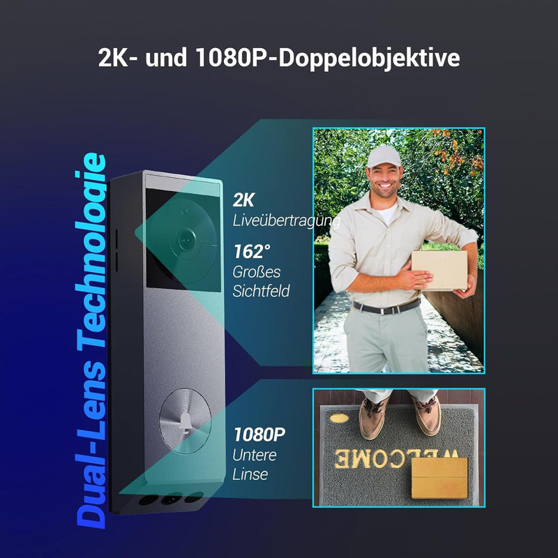 EZVIZ Video Türklingel mit 2K & 1080p Doppelkamera, Kabellose Türklingel mit Solarpanel, Personenerk