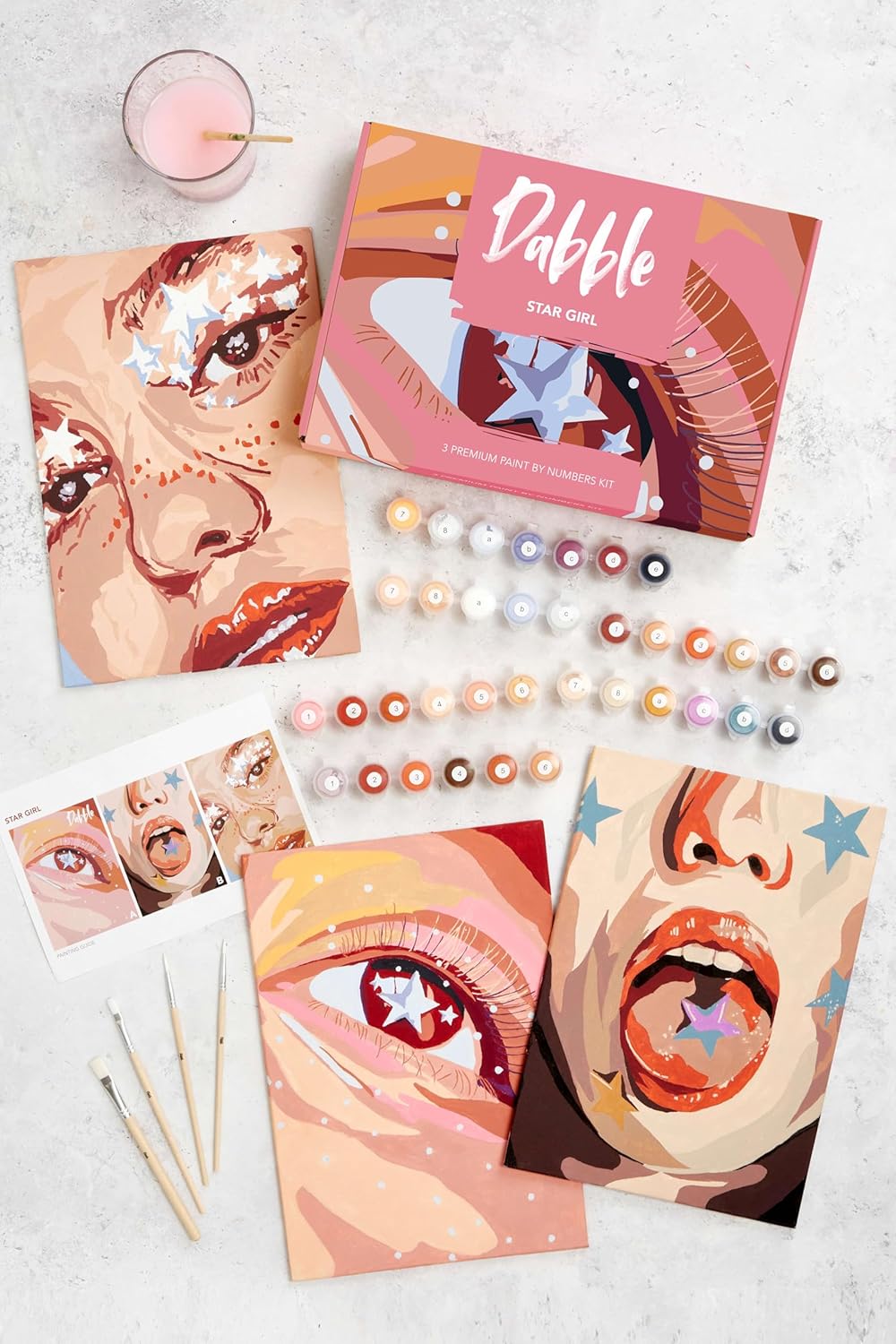 Dabble Premium Set Malen nach Zahlen für Erwachsene - 3 Stück - Mit Zubehör: Leinwand, Rahmen, Acryl