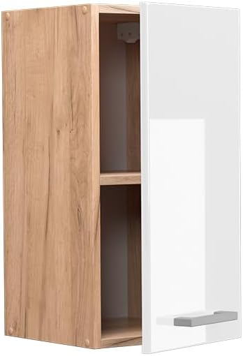 Vicco Hängeschrank R-Line, Weiss Hochglanz/Goldkraft Eiche, 30 cm Weiss Hochglanz Hängeschrank 30 cm