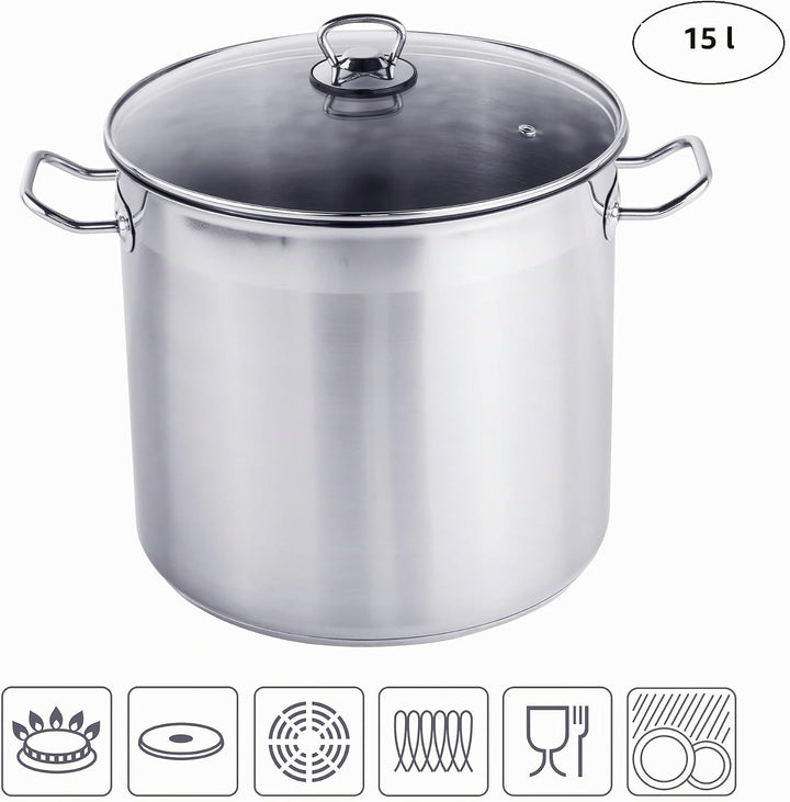 XXL Profi Universalkochtopf Suppentopf Jumbotopf Ø 28x25cm, 15 Liter, ca. 3 kg, Silber - für alle He