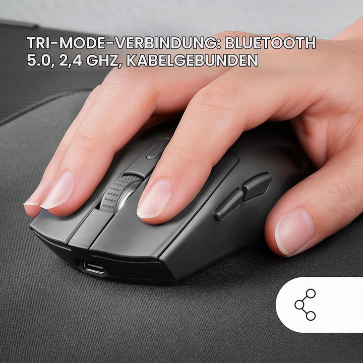 Mars Gaming MM‑T3, Ultralight Kabellose Maus, Bluetooth 5.0 + 2.4 GHz + Kabel, Optischer Sensor PIXA