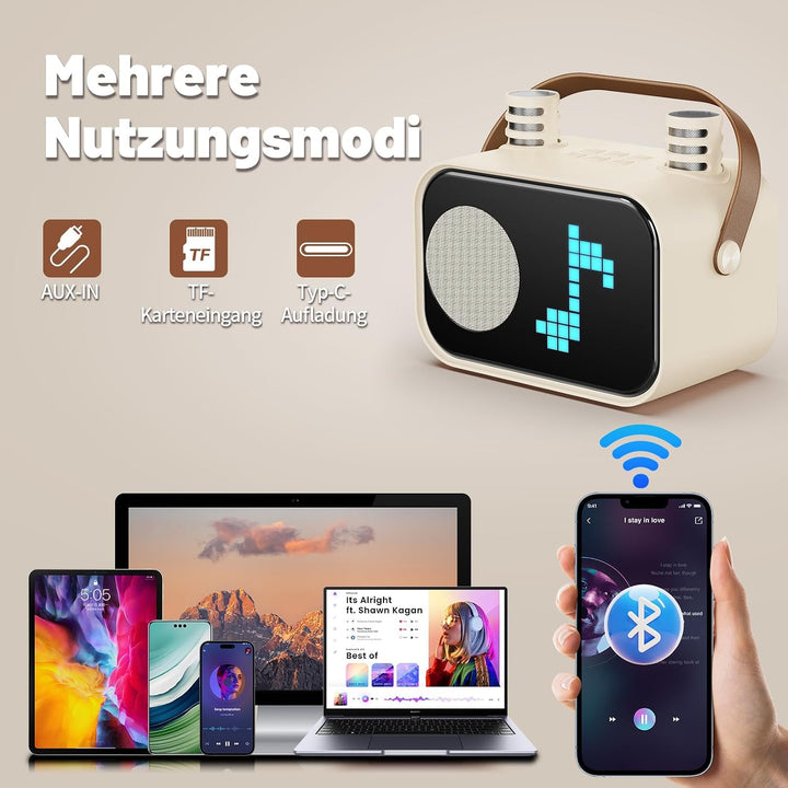 JYX Karaoke Anlage mit 2 Mikrofonen, Karaoke Maschine Kinder mit Professionellem Begleitmodus, Bluet