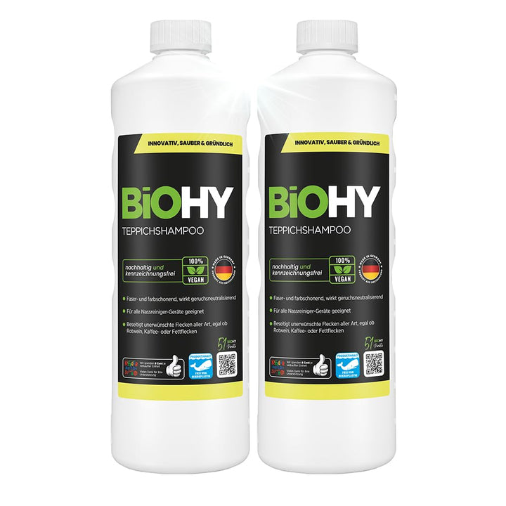 BiOHY Teppichshampoo (2 x 1 liter) | Teppichreiniger Konzentrat | ideal gegen hartnäckige Flecken |