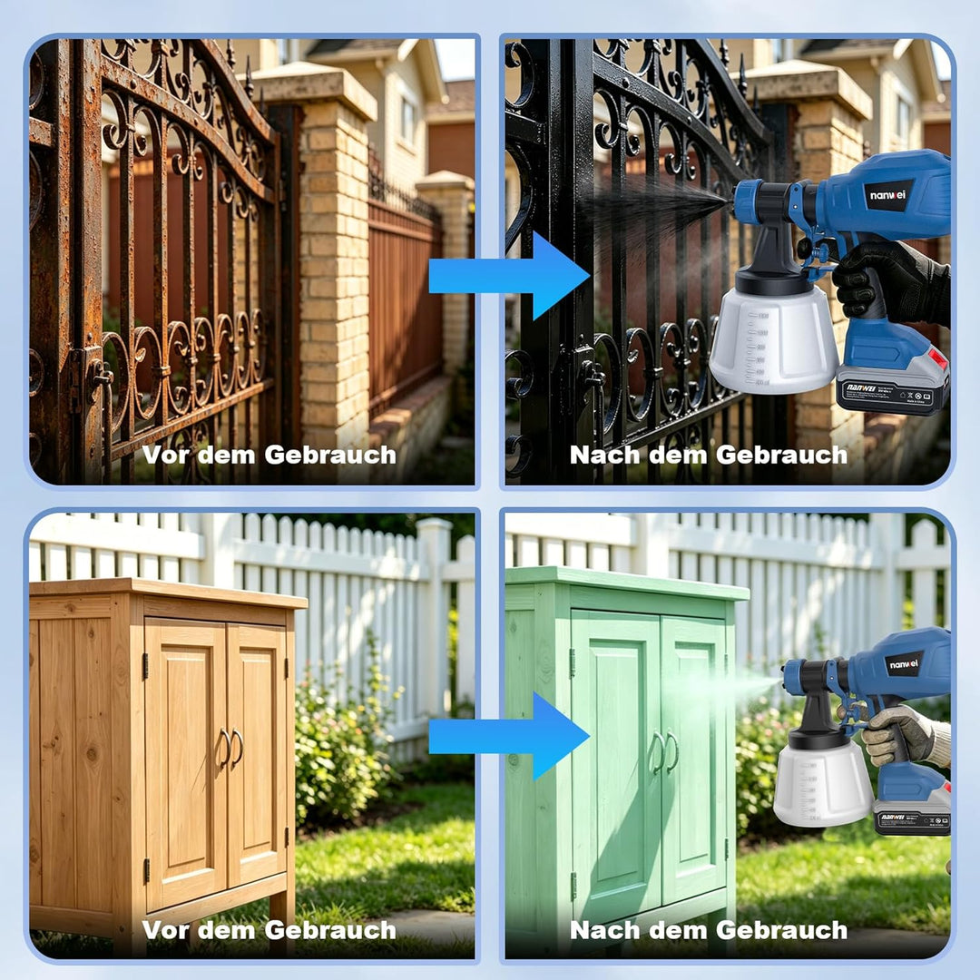NANWEI Akku-Farbspritzgerät, kompatibel mit Makita 18-V-Akku, farbsprühsystem mit 1200-ml-Behälter,