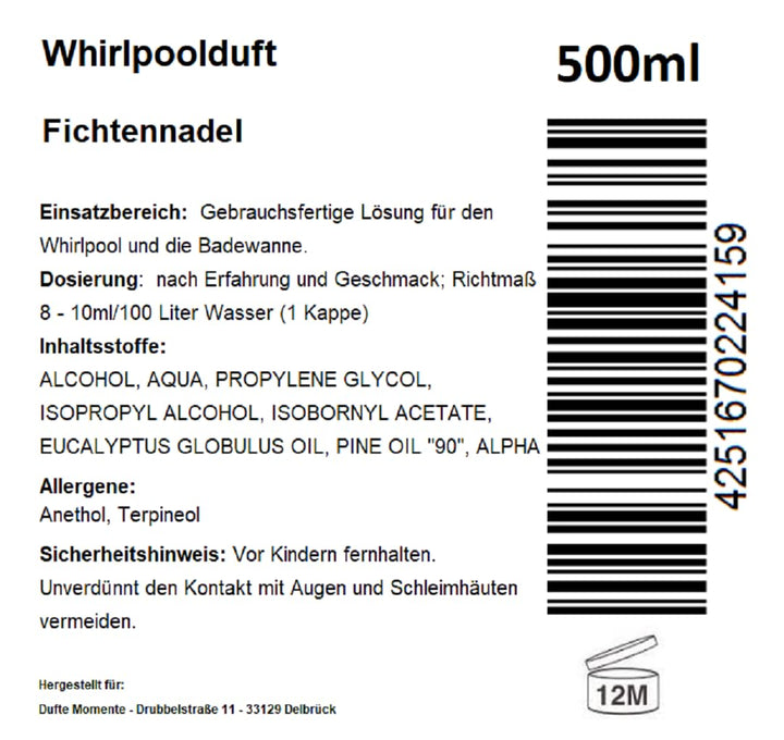 Dufte Momente | Whirlpool Duft 500ml | Fichtennadel | mit naturreinen und natürlichen ätherischen Öl