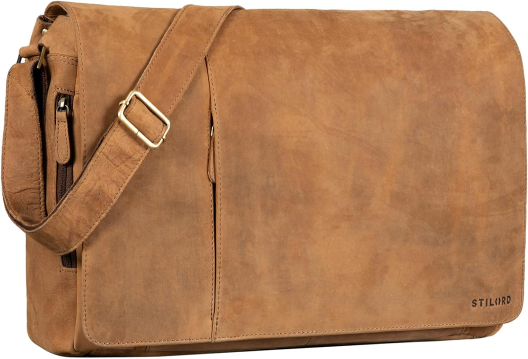 STILORD 'Maximus' XXL Ledertasche riesige Umhängetasche Unitasche 17 18 19 21 Zoll Laptop Aktentasch