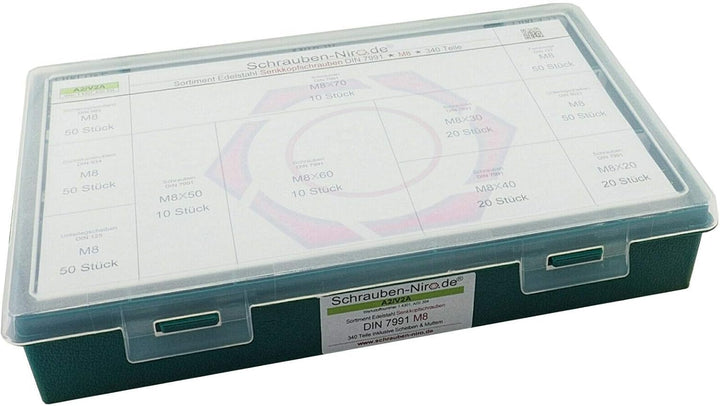Sortiment M8 DIN 7991 (ISO 10642) Edelstahl A2 (V2A) Senkschrauben (Innensechskant) - Set bestehend