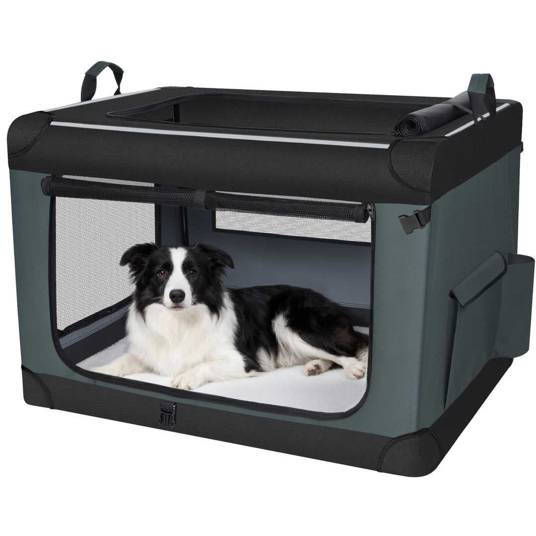 Hundebox Faltbar, 3-Türiger Transportbox Hund, 91,4 × 63,5 × 63,5 cm, Tragbare Hundetasche mit Refle