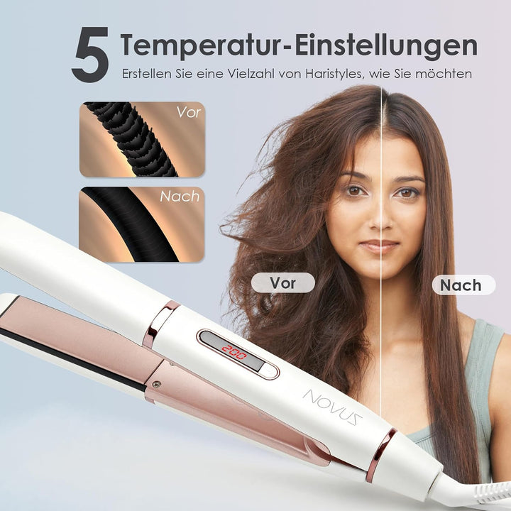 NOVUS Glätteisen und Lockenstab 2 in 1: Schnelles Aufheizen Dual Voltage Haarglätter für Mit Auto Sh