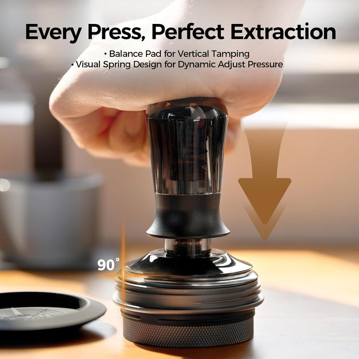 IKAPE 51-mm-Kaffeetamper für Espresso, federkalibrierter Tamper mit halbtransparentem Design, Tamper