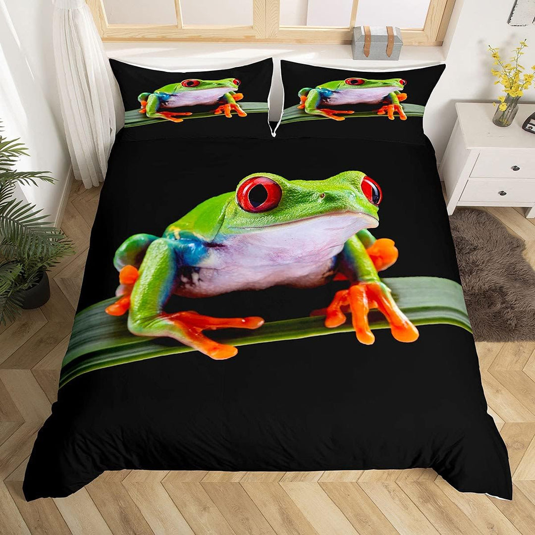 Homewish Frosch Bettwäsche Set Tropical Amphibian Tröster Cover 3D Tier Frosch Print Bettbezug Für T