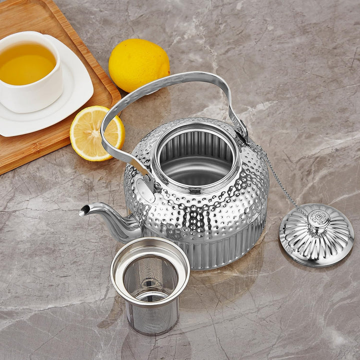 SANQIAHOME® 1,8 Liter Edelstahl-Teekanne mit Siebeinsatz, mit Teesiebgriff,Induktionsgeeignet Silber