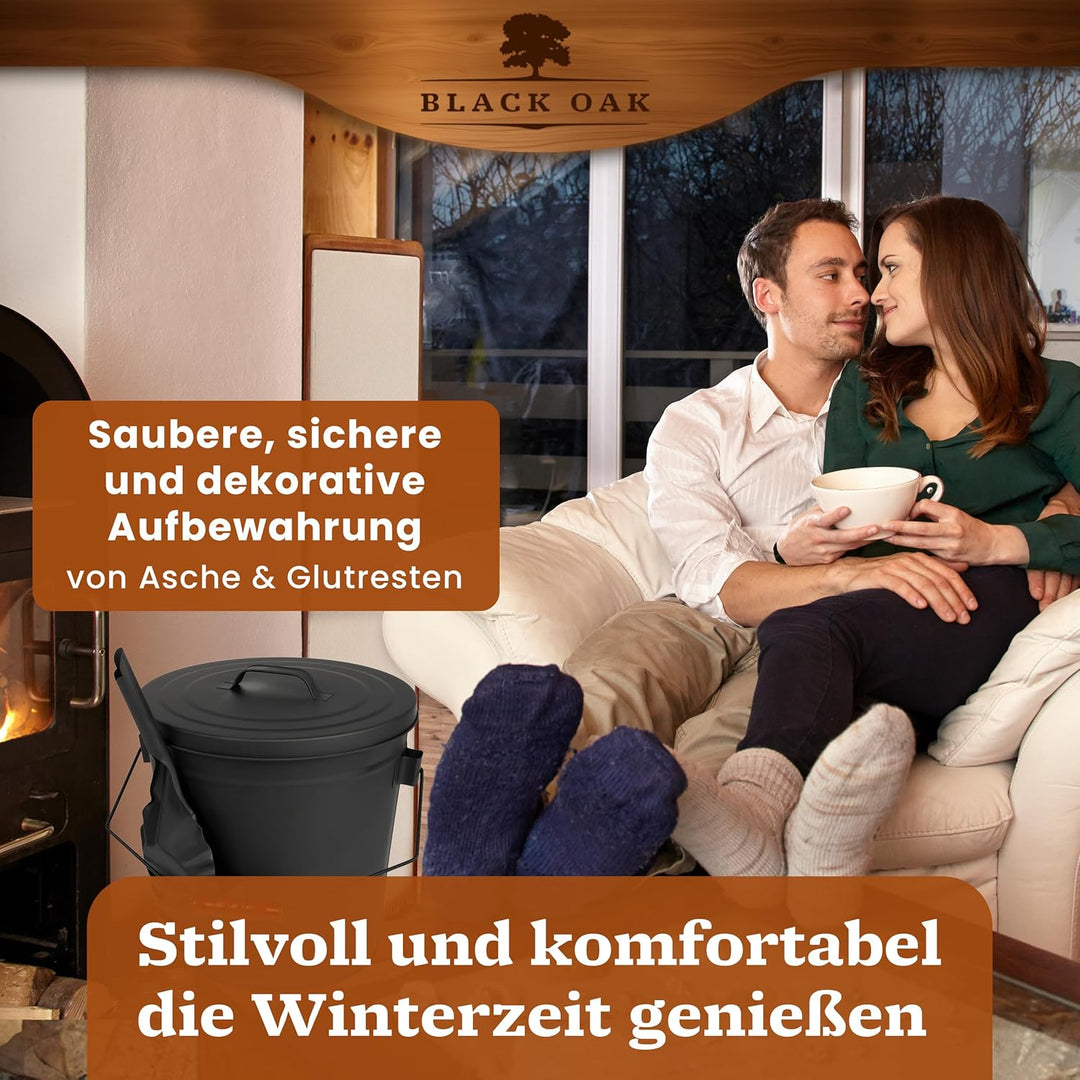 BLACK OAK Ascheeimer Stromboli 20L – schwarz mit Deckel Schaufel & Besen Bügel schwarz gross 20 Lite