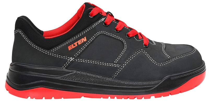 ELTEN Sicherheitsschuhe MAVERICK black-red Low ESD S3, Herren, Leder, Stahlkappe, leicht, sportlich,