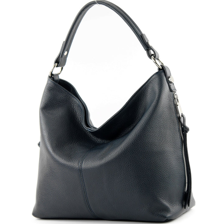 modamoda de T160 Damen Leder Schultertasche Gross, handmade in Italy T160 Dunkelblau, T160 Dunkelbla