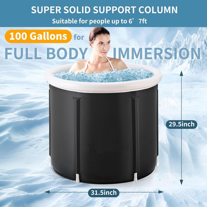 HEYOUTH Eisbad Tonne für Athleten mit Abdeckung,Eisbaden Tonne Faltbar,Aufblasbare Das Eisfass,80*75