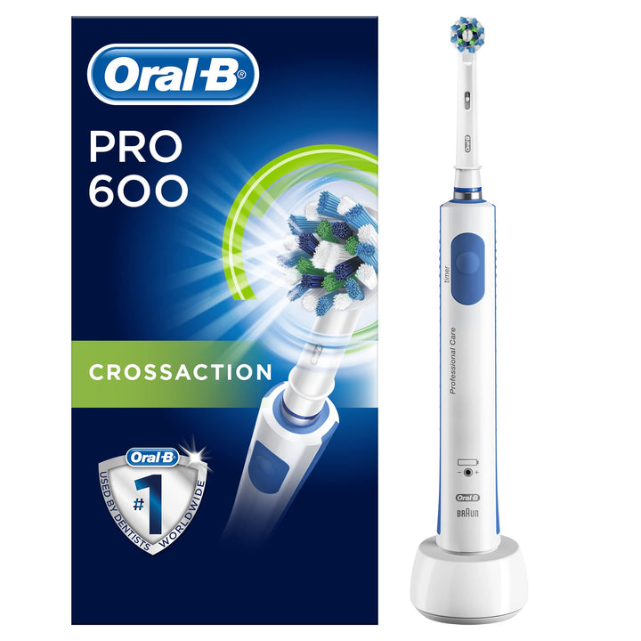 Oral-B PRO 600 CrossAction Elektrische Zahnbürste mit Timer, Cross Action, Weiss, Pro 600