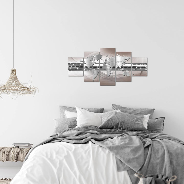 Runa Art Wandbilder Weltkarte 5 Teilig Bild auf Vlies Leinwand Deko Büro Wohnzimmer Abstrakt Ornamen