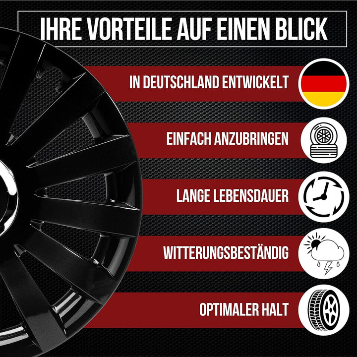 Albrecht 15 Zoll Radkappen schwarz für Stahlfelgen - Sail Radzierblenden aus hochwertigem Kunststoff