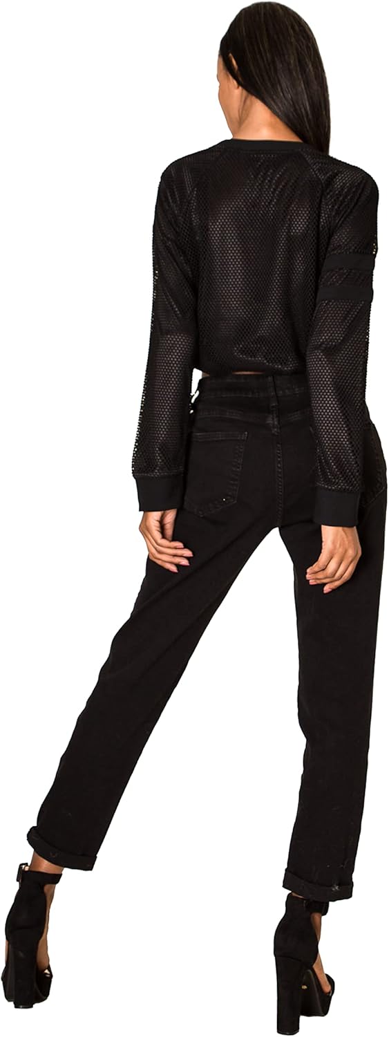 Nina Carter Q1806 Damen Boyfriend Jeanshosen HIGH Waist Used-Look Jeans Waschungseffekt XS Schwarz (