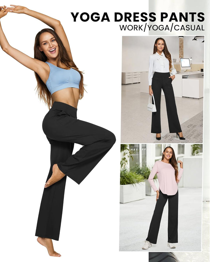 G4Free Yoga Hosen Damen Hohe Taille Jogginghose mit 4 Taschen Strecken Weites Bein Geschäft Hose Arb