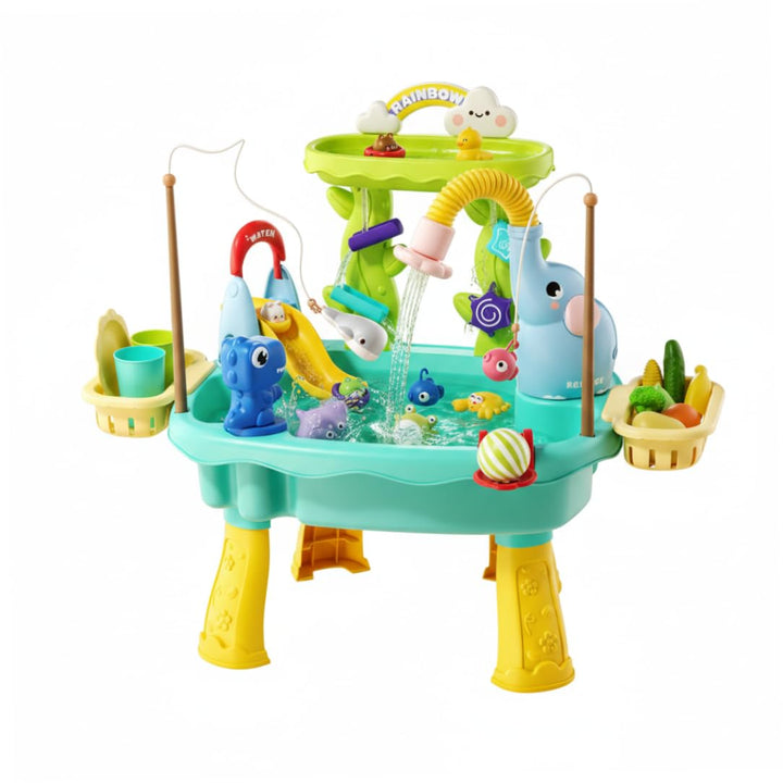 Wassertisch für Kinder, 2-lagiger 6-in-1-Wasserspieltisch, blaues Kinderspielzeug mit zirkulierender