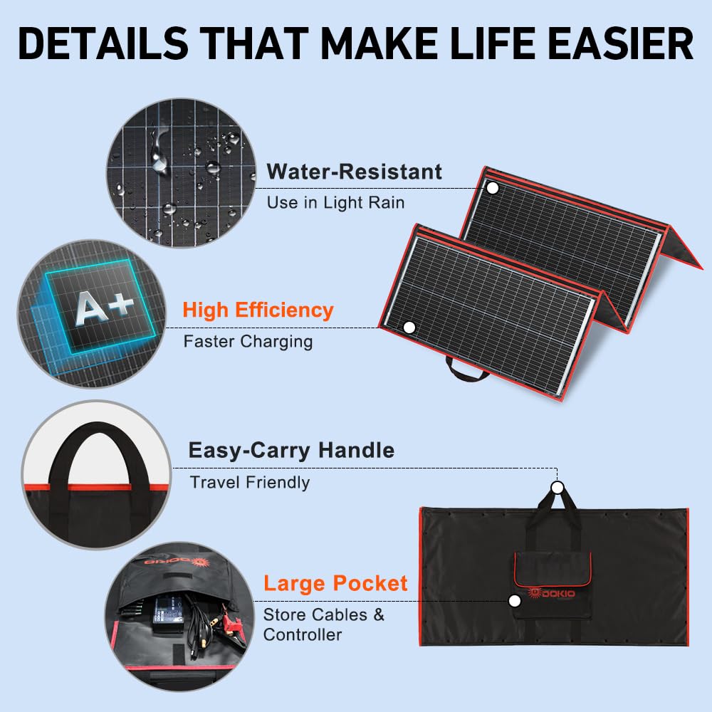 DOKIO Solarpanel 300W Faltbar Monokristallinen Solarmodul mit Laderegler (2 USB Port) Perfekt für Ca
