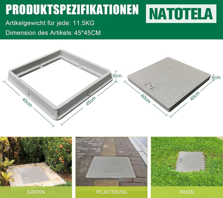 GFK-Schachtabdeckung mit Rahmen Griff 450 x 450 mm EN124 A15 Schachtdeckel Kanaldeckel Revisionsscha