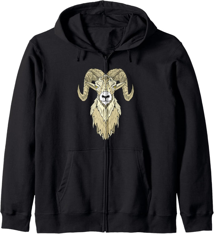 Artistic Big Horn Sheep Ram Head Sketch Graphic Kapuzenjacke