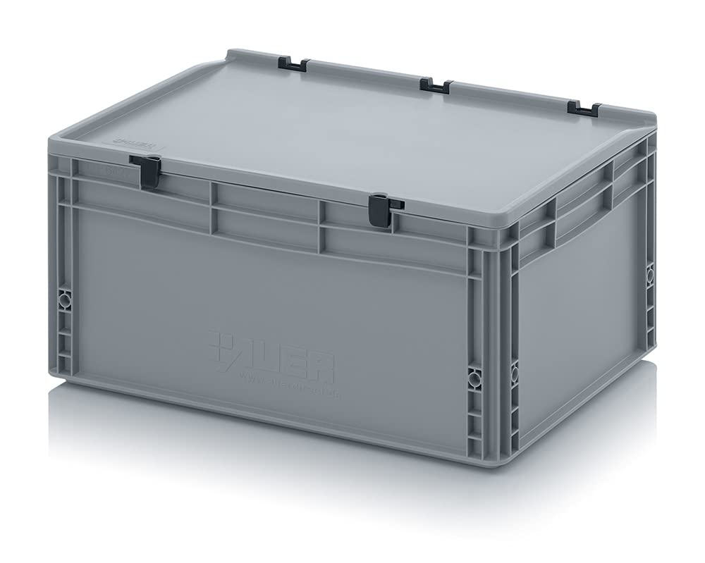 Eurobehälter + Scharnierdeckel ED 64/27 HG Auer, grau, 56l Kunststoffbox 60x40x28,5cm Handgriffe ges