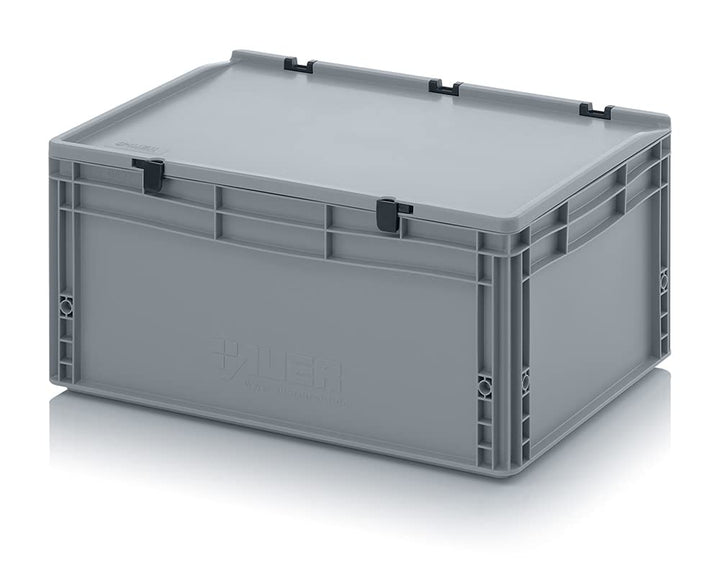 Eurobehälter + Scharnierdeckel ED 64/27 HG Auer, grau, 56l Kunststoffbox 60x40x28,5cm Handgriffe ges