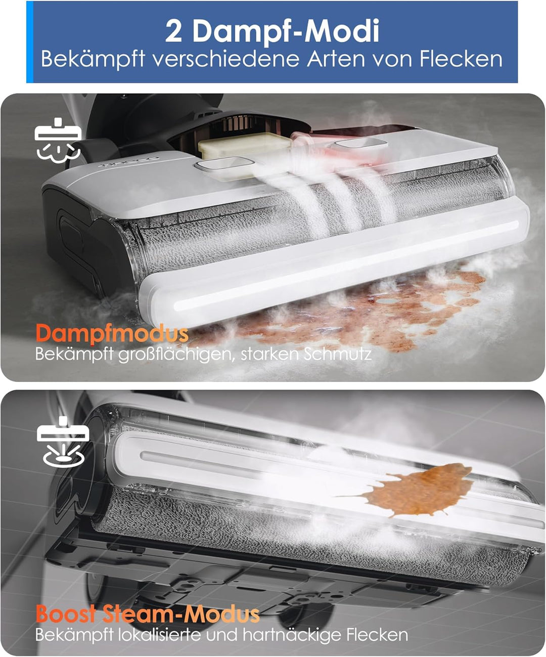 Tineco Floor ONE S7 Steam Schnurloser Dampfreiniger, Dampfmop für Verschmutzungen auf Hartböden mit