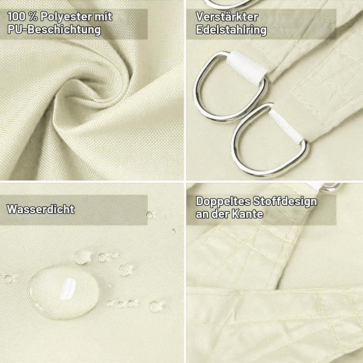 Dripex Sonnensegel wasserdicht Sonnenschutz Set 3X3 m inkl Befestigungsseile Rechteckig Polyester Im