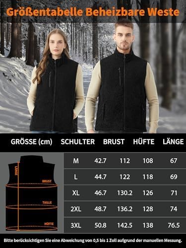 FrostVoyage Beheizbare Weste Damen Herren mit 18400mAh Powerbank, Fleece Heizweste Wärmeweste mit Ak