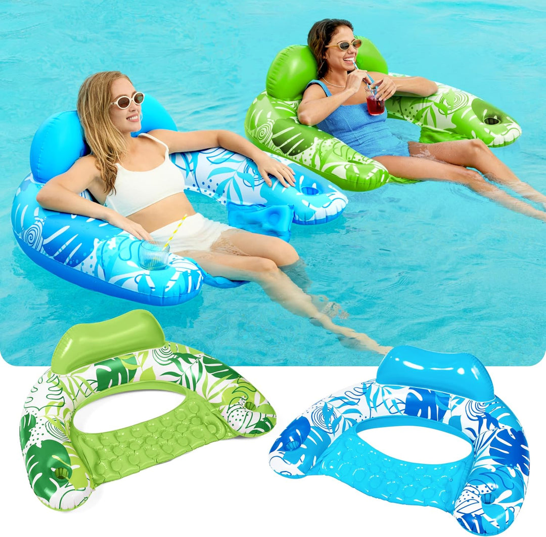 SLOOSH Aufblasbare Pool-Flösse für Erwachsene, 2er Poolstühle mit Getränkehaltern, aufblasbarer schw