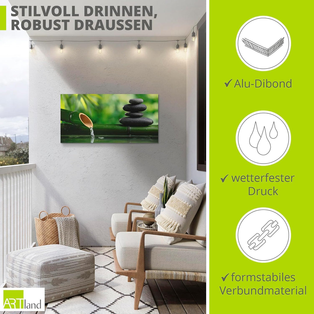 ARTland Wandbild Alu Verbundplatte für Innen & Outdoor Bild 60x30 cm Wellness Zen Stein Fotografie G