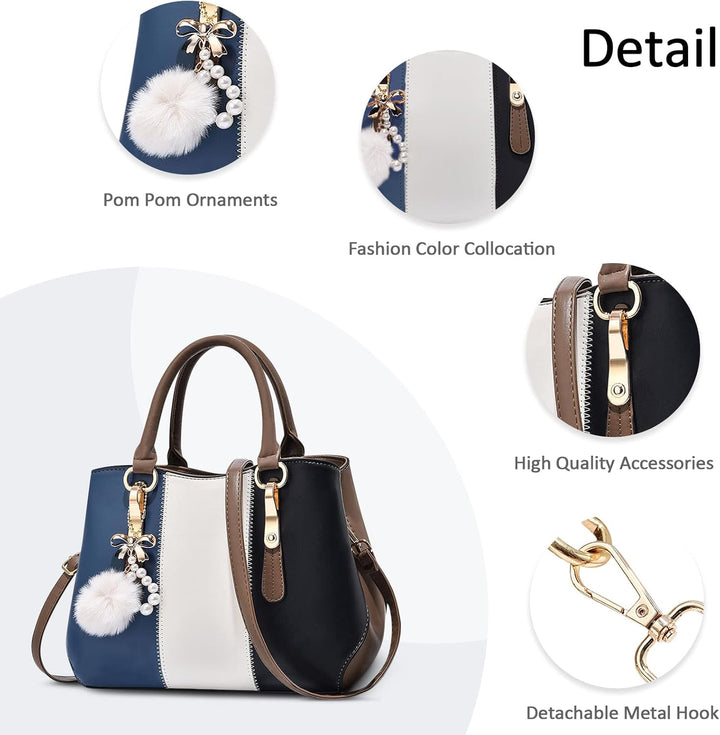 DORRISO Damen Handtasche Mode Pompons Anhänger Umhängetasche Elegantes Casual Reise Handtasche Fraue