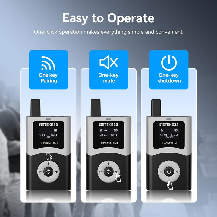 Retekess T130U (T130 4rd) Audio Tour Guide System, Kabelloses Reiseleiter-Set, 200m, U-Band-Modus mi