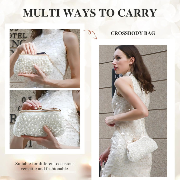 BAIGIO Perlen Damen Clutch Beige Abendtasche Brauttasche Elegant Handtasche Luxury Clutch für Mädceh