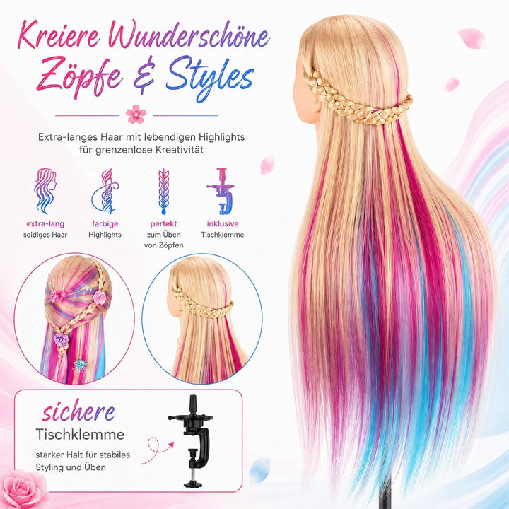 28 Zoll Übungskopf Friseur Mannequin Kopf mit Klemme Haartraining (Gebrochenes Weiss), Gebrochenes W