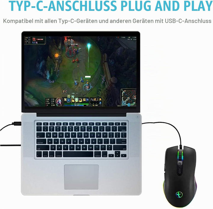 IULONEE Gaming Maus USB Typ C RGB Kabelgebundene Computer Mäuse Ergonomische Gamer Mouse Kompatibel