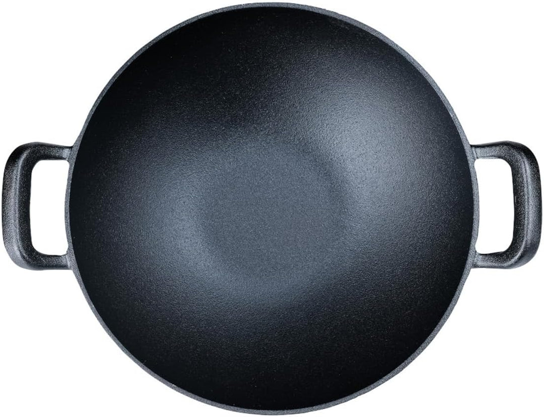 SANTOS Gusseisen Wokpfanne rund - Guss-Wok - Ø 32cm - 3,52 kg - Feuertopf - Grilltopf - ideal für La