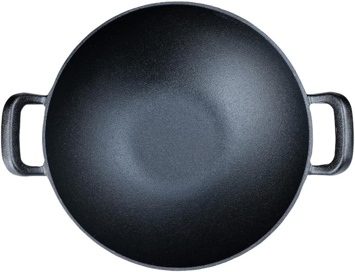 SANTOS Gusseisen Wokpfanne rund - Guss-Wok - Ø 32cm - 3,52 kg - Feuertopf - Grilltopf - ideal für La