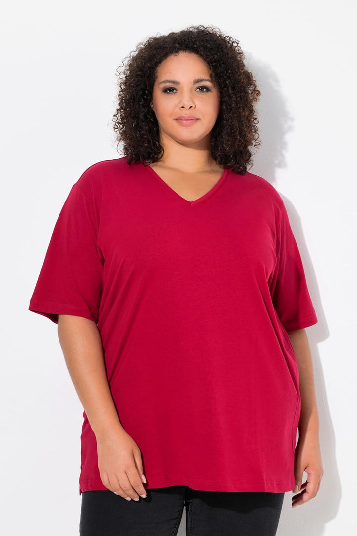 Ulla Popken Damen Basic-v-Shirt T 46-48 Mohn, 46-48 Mohn