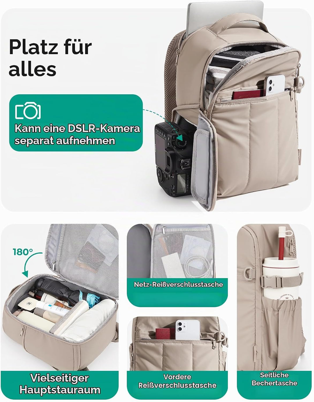 bagsmart Kamerarucksack Fotorucksack wasserdicht mit 13.6 Zoll Laptopfach für Sony Nikon Canon Kamer