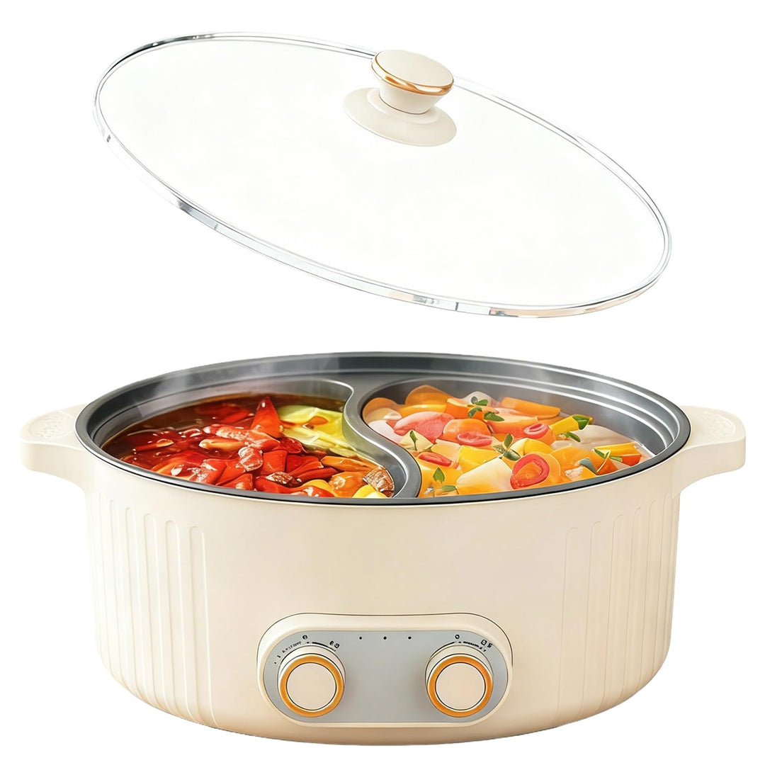 Hot Pot Olla Eléctrica, 5L Hot Pot, 2000W Multifuncional Antiadherente con Calefacción Rápida & Dobl