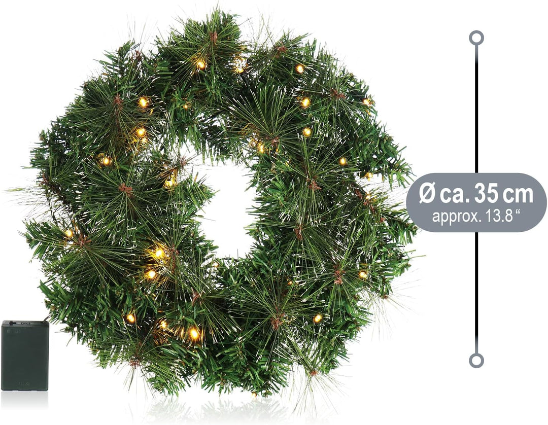 COM-FOUR® LED Türkranz Weihnachten - Adventskranz mit LED-Beleuchtung - tolle Weihnachtsdeko - 40 wa