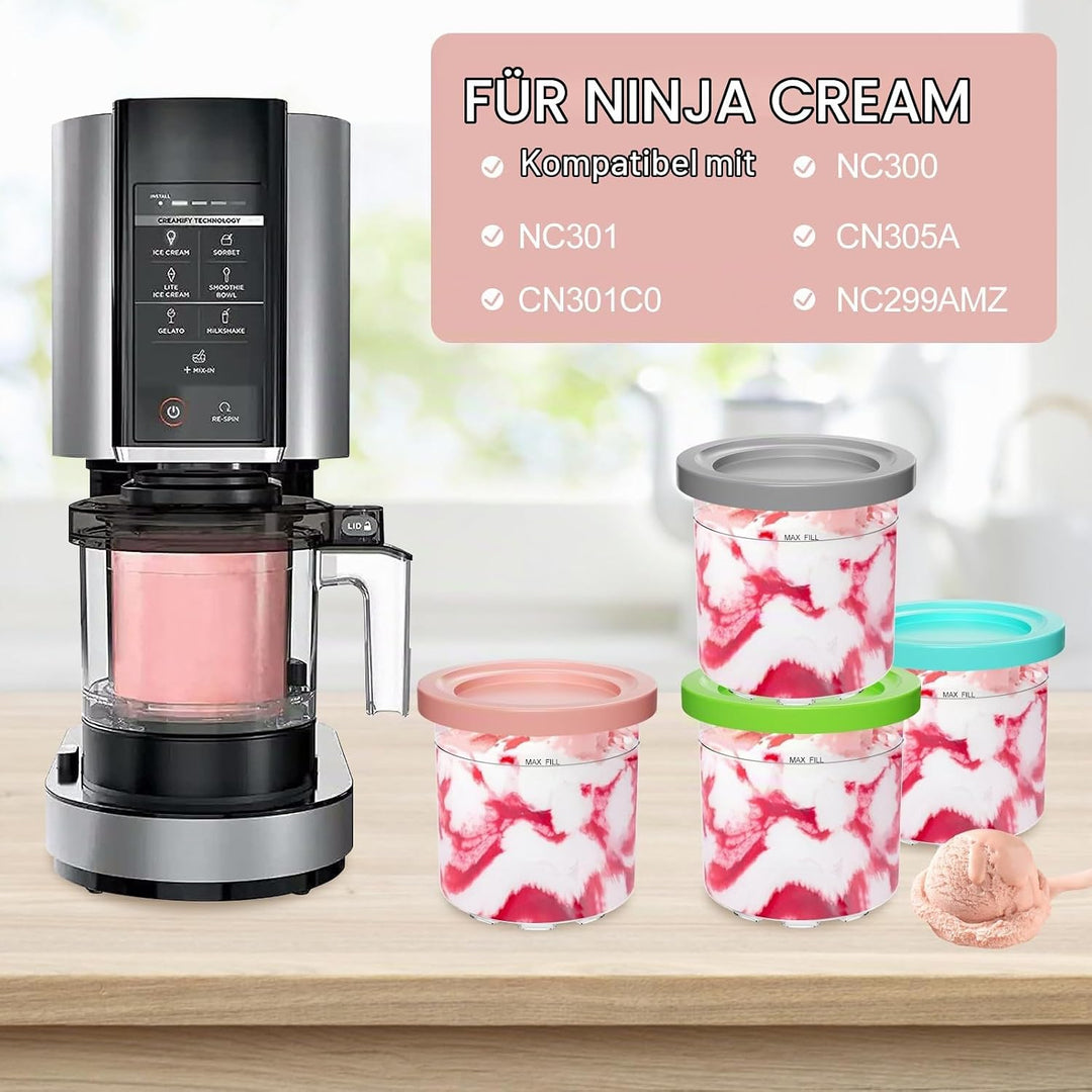 4 Stück Creami Behälter für die Ninja Creami Eismaschine, Ice Cream Behälter Kompatibel mit NC301 NC