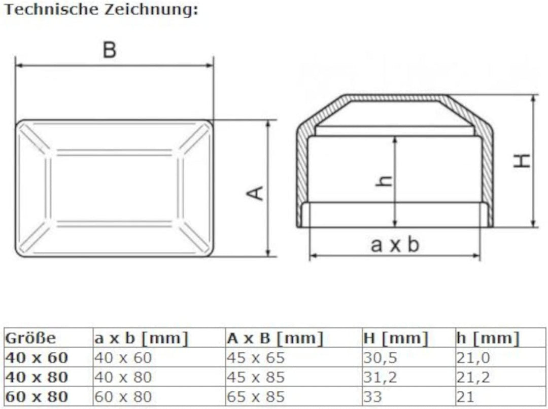 Zaunpfahlkappen rechteckig Pfostenkappen Rechteckstopfen Zaunkappen Abdeckkappen schwarz 60 x 80 mm