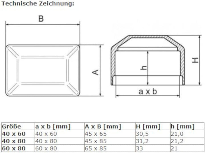 Zaunpfahlkappen rechteckig Pfostenkappen Rechteckstopfen Zaunkappen Abdeckkappen schwarz 60 x 80 mm